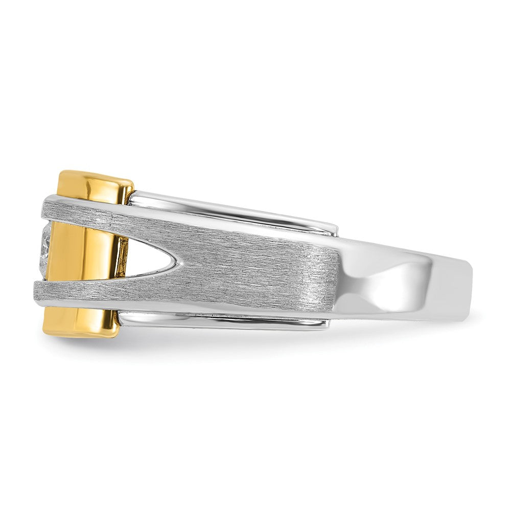 14k Two-tone IBGoodman Men's Polished and Satin Diamond Complete Ring