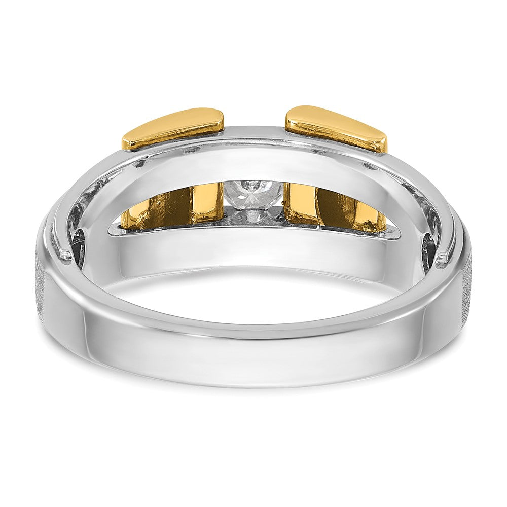 14k Two-tone IBGoodman Men's Polished and Satin Diamond Complete Ring