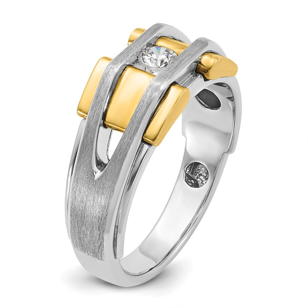 14k Two-tone IBGoodman Men's Polished and Satin Diamond Complete Ring