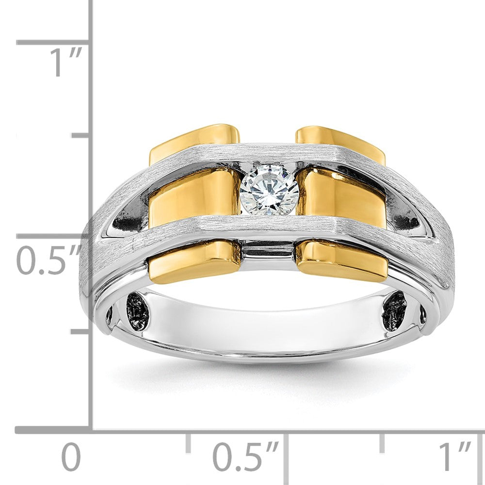 14k Two-tone IBGoodman Men's Polished and Satin Diamond Complete Ring