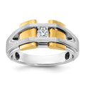 14k Two-tone IBGoodman Men's Polished and Satin Diamond Complete Ring