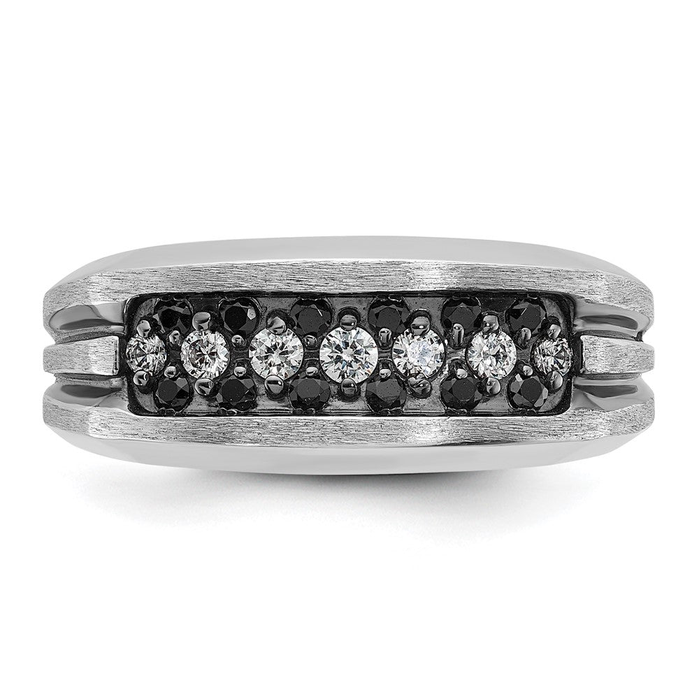 14kw w/Black RH IBGoodman Men's Satin/Grooved Black/White Dia Ring