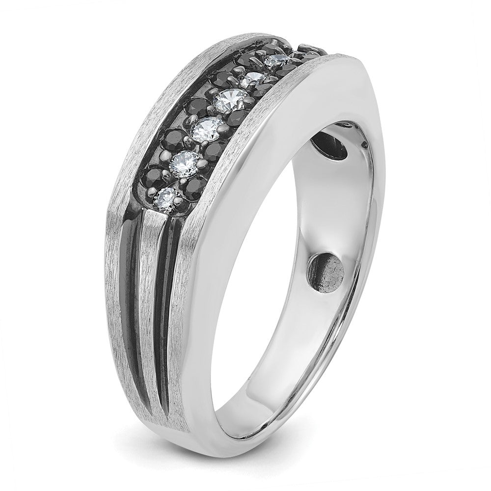 14kw w/Black RH IBGoodman Men's Satin/Grooved Black/White Dia Ring