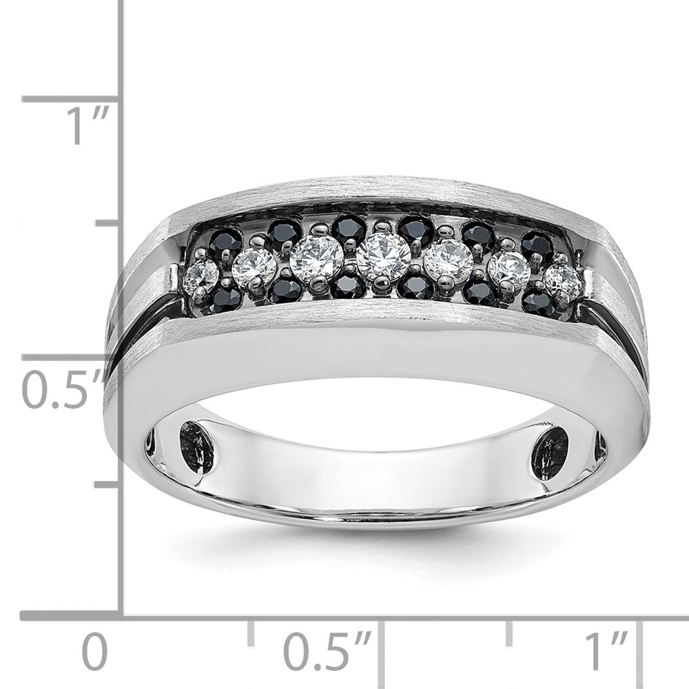 14kw w/Black RH IBGoodman Men's Satin/Grooved Black/White Dia Ring