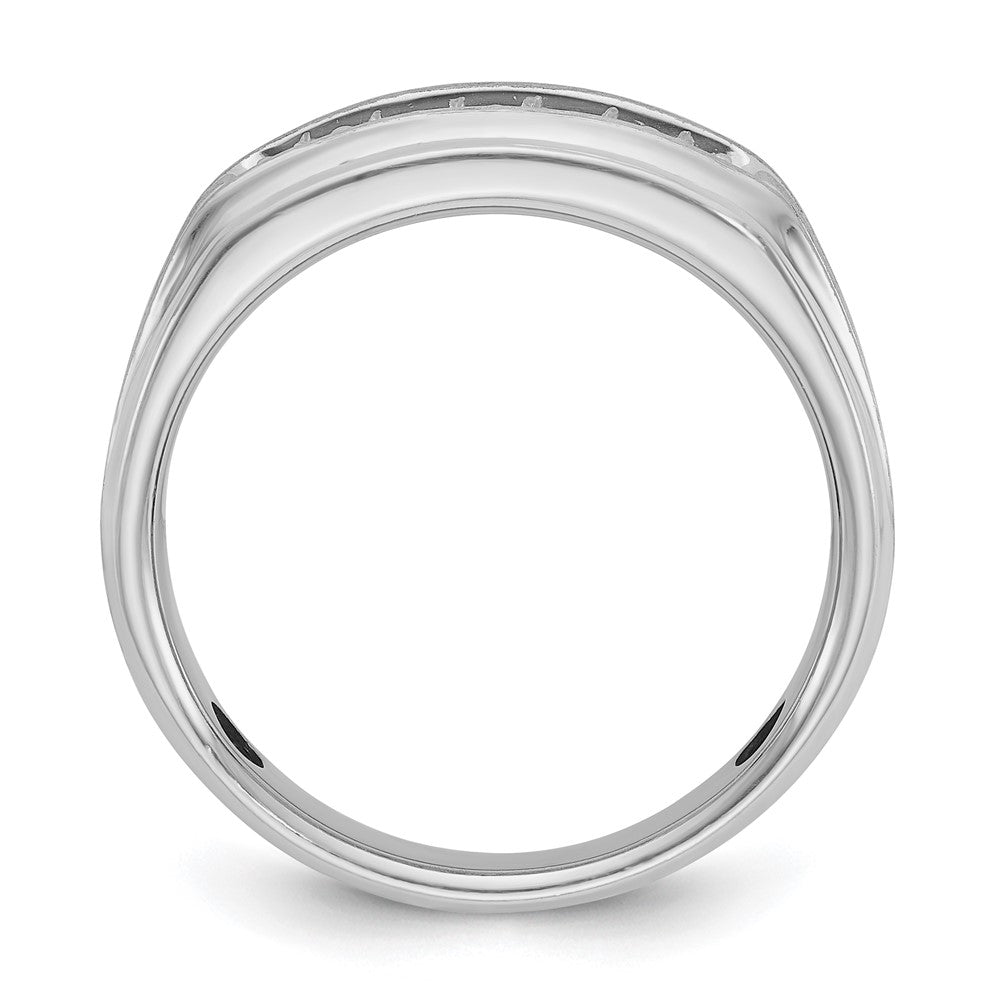 14k White Gold IBGoodman Men's Polished Satin & Grooved Ring Mtg
