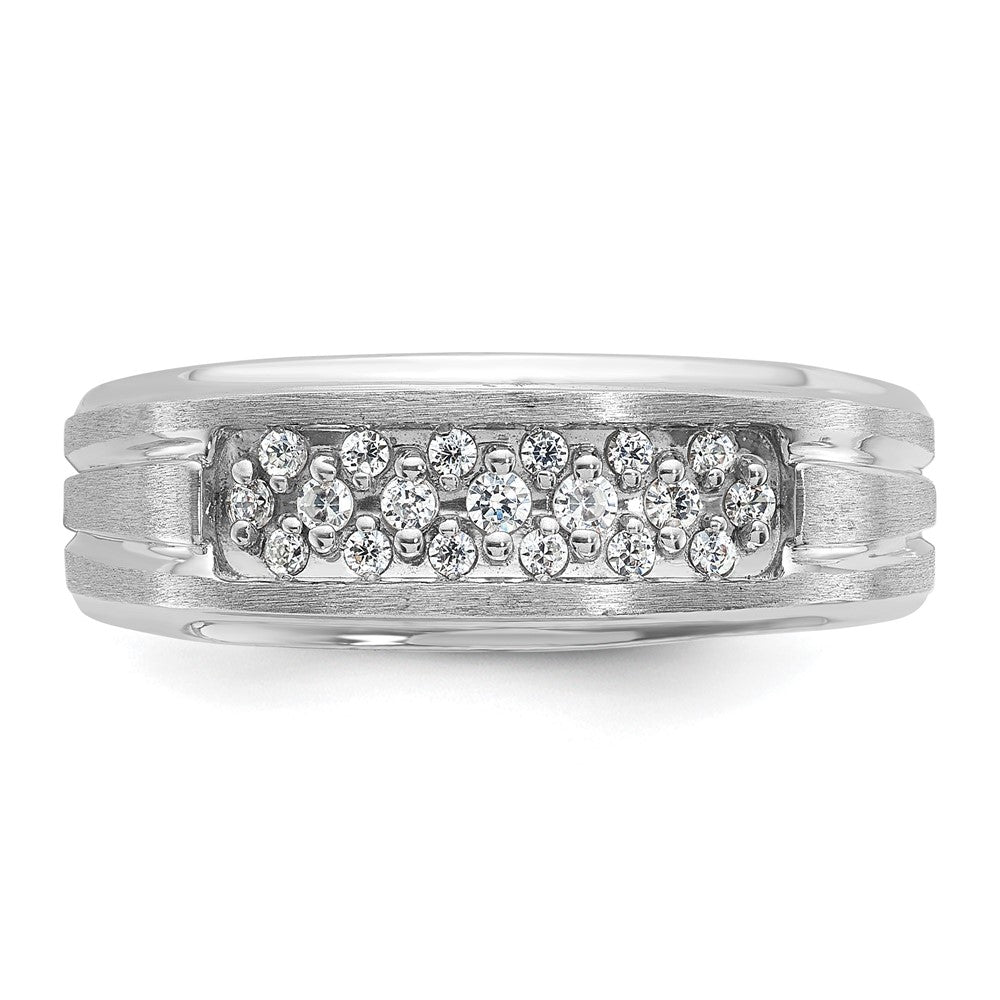 14k White Gold IBGoodman Men's Polished Satin & Grooved Ring Mtg