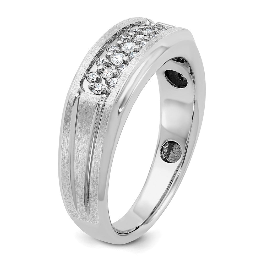14k White Gold IBGoodman Men's Polished Satin & Grooved Ring Mtg