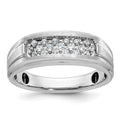14k White Gold IBGoodman Men's Polished Satin & Grooved Ring Mtg