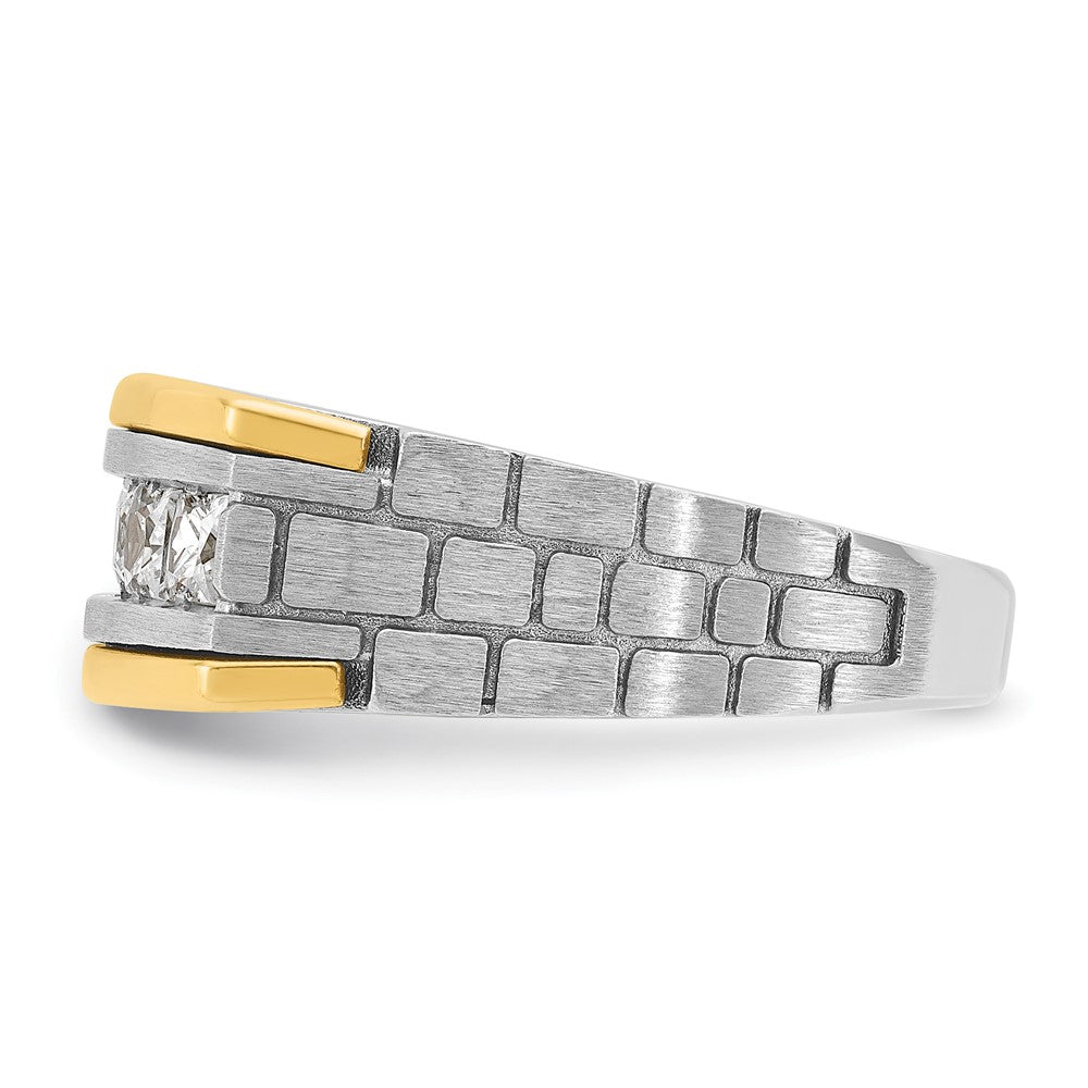 14ktt IBGoodman Men's Polished/Satin/Grooved 5-Stone Square Dia Ring