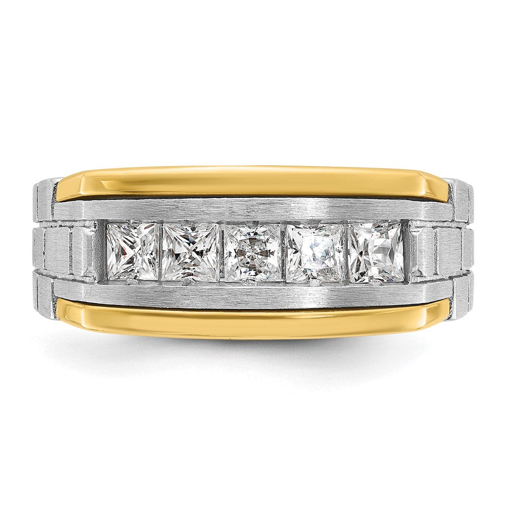 14ktt IBGoodman Men's Polished/Satin/Grooved Square 5-Stone Ring Mtg