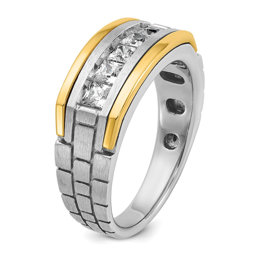 14ktt IBGoodman Men's Polished/Satin/Grooved Square 5-Stone Ring Mtg