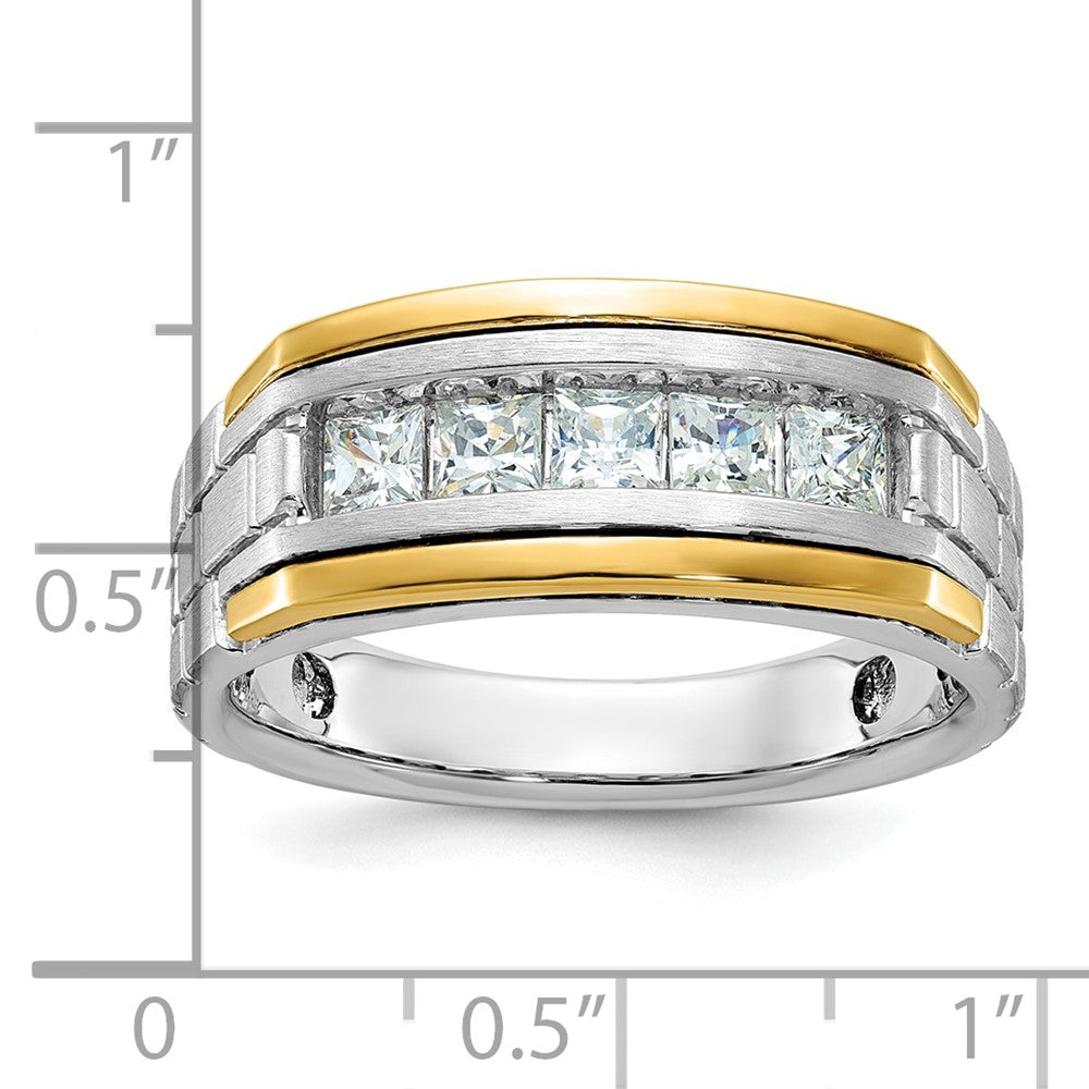 14ktt IBGoodman Men's Polished/Satin/Grooved Square 5-Stone Ring Mtg