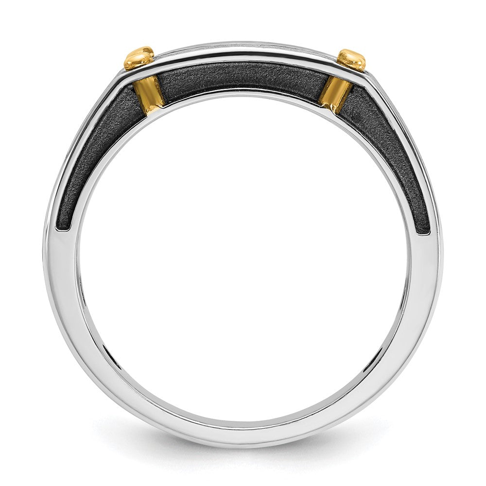 14ktt w/ Blk RH IBGoodman Men's Satin/Grooved 5-Stone Diamond Ring