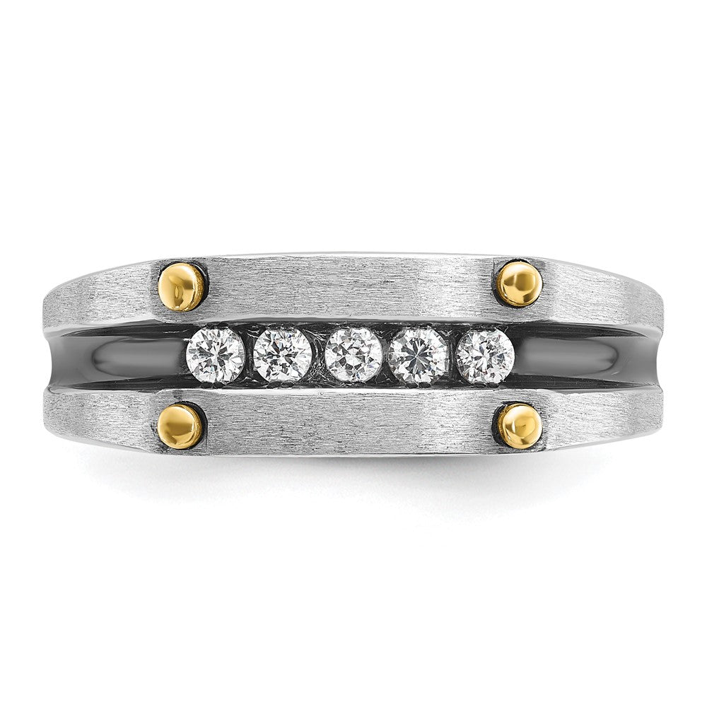 14k Two-tone IBGoodman Men's Polished/Satin/Grooved 5-Stone Ring Mtg