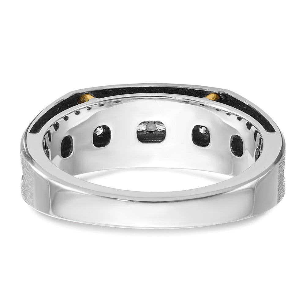 14ktt w/ Blk RH IBGoodman Men's Satin/Grooved 5-Stone Diamond Ring
