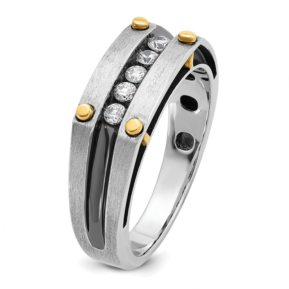 14k Two-tone IBGoodman Men's Polished/Satin/Grooved 5-Stone Ring Mtg