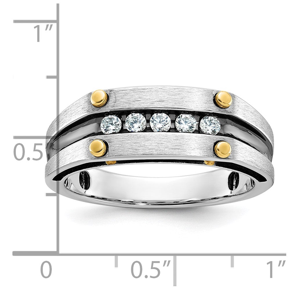 14ktt w/ Blk RH IBGoodman Men's Satin/Grooved 5-Stone Diamond Ring