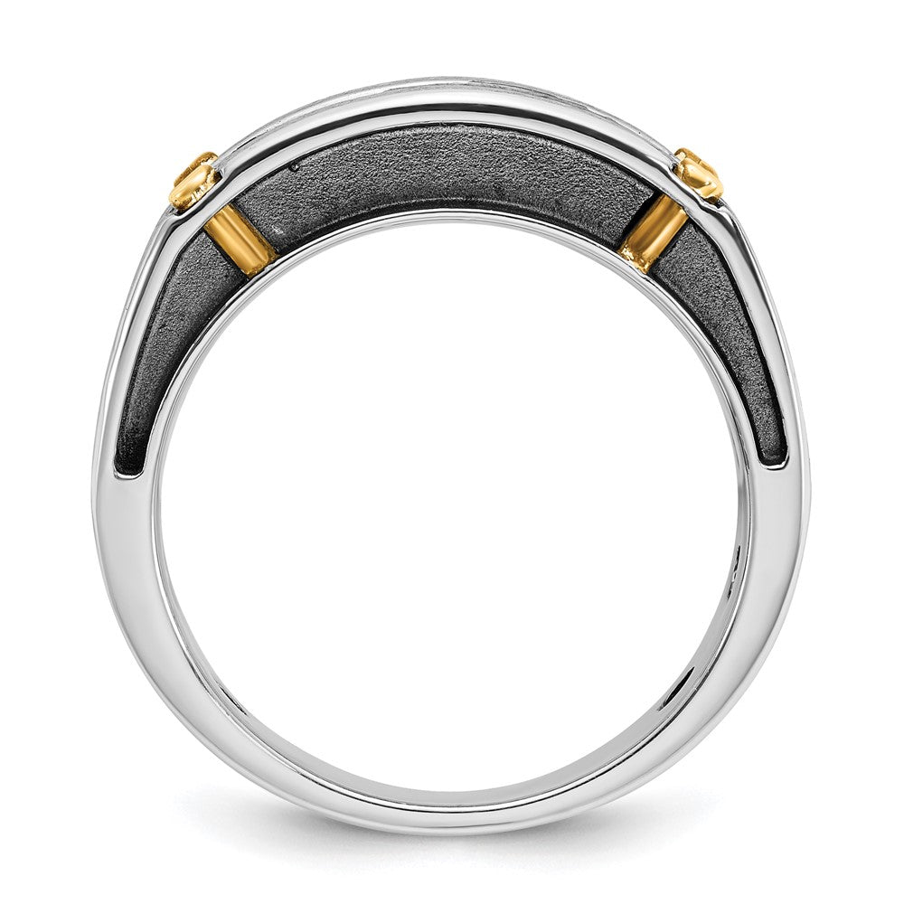 14ktt w/ Blk RH IBGoodman Men's Satin/Grooved 5-Stone Diamond Ring
