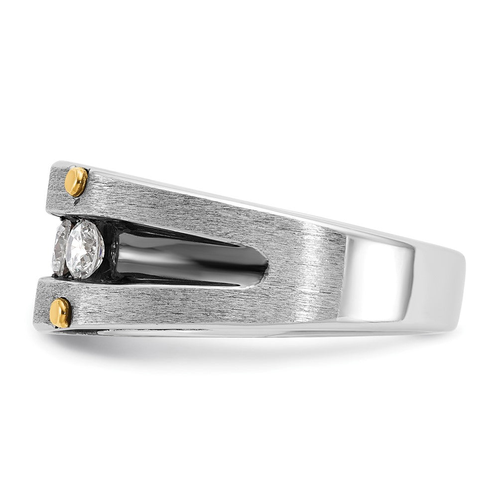 14ktt w/ Blk RH IBGoodman Men's Satin/Grooved 5-Stone Diamond Ring