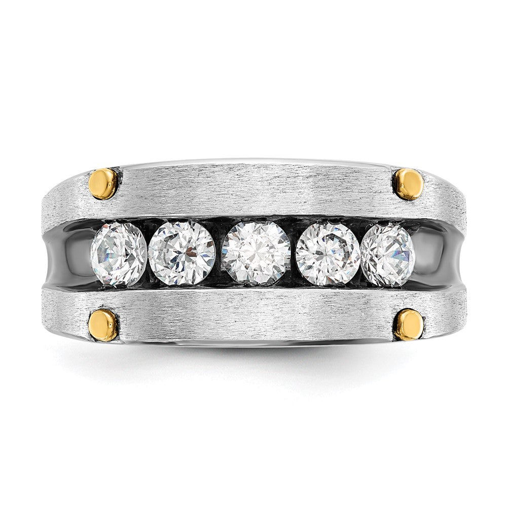 14ktt w/ Blk RH IBGoodman Men's Satin/Grooved 5-Stone Diamond Ring