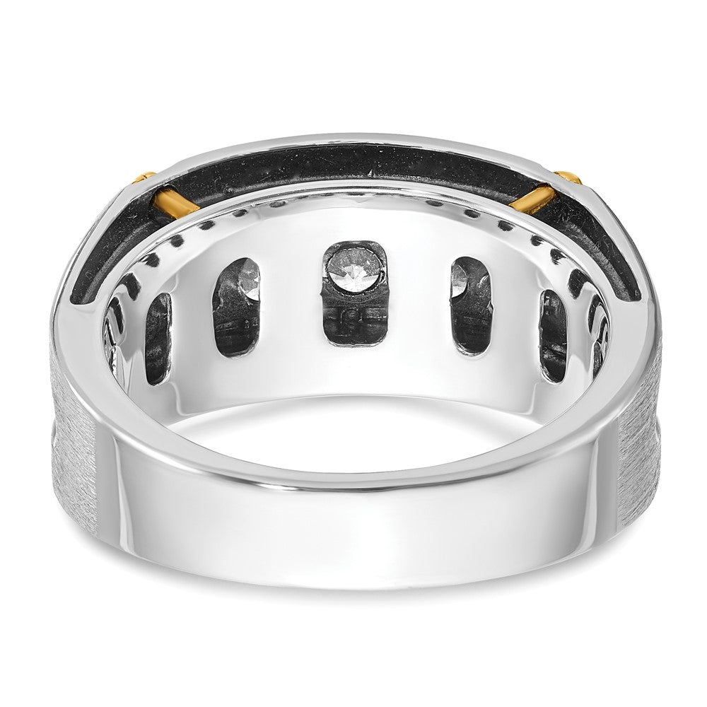 14ktt w/ Blk RH IBGoodman Men's Satin/Grooved 5-Stone Diamond Ring