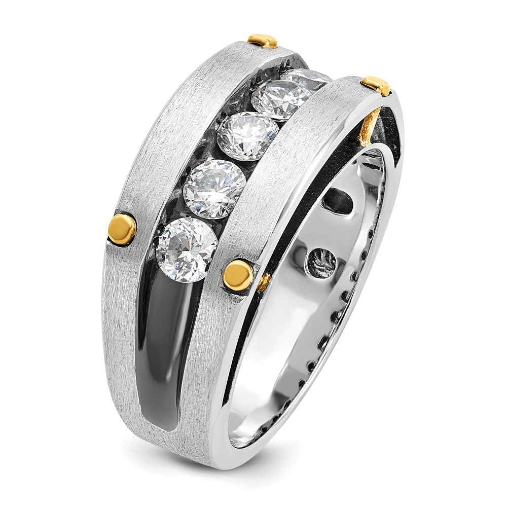 14ktt w/ Blk RH IBGoodman Men's Satin/Grooved 5-Stone Diamond Ring