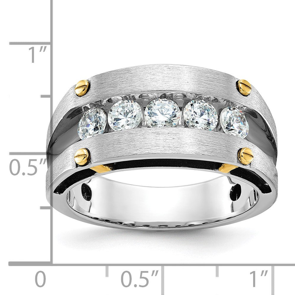 14k Two-tone IBGoodman Men's Polished/Satin/Grooved 5-Stone Ring Mtg