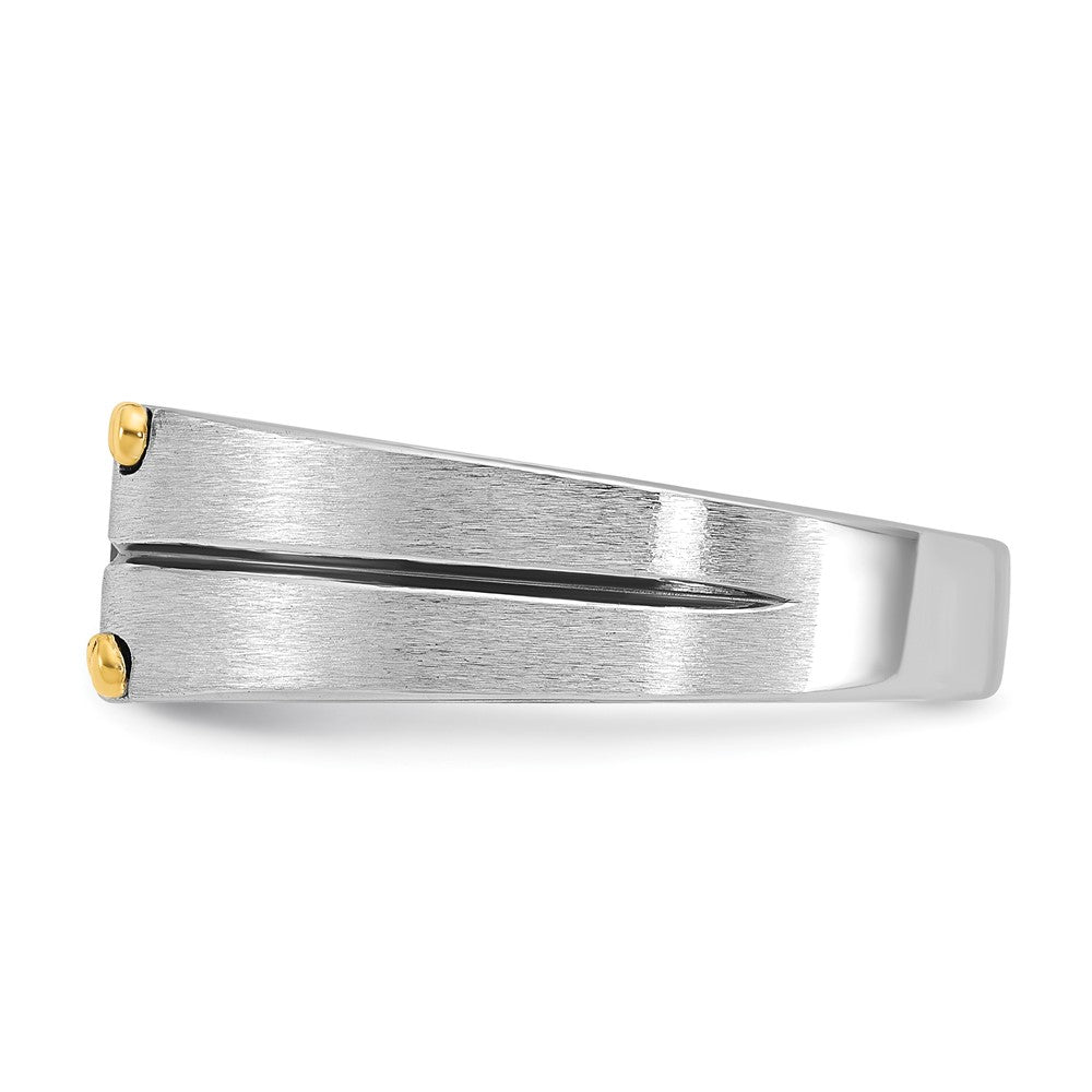 14k Two-tone IBGoodman Men's Polished and Satin Diamond Complete Ring