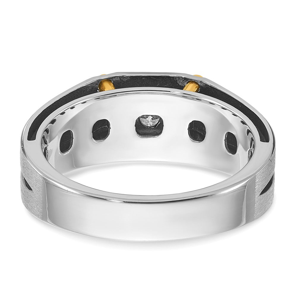 14k Two-tone IBGoodman Men's Polished and Satin Diamond Complete Ring
