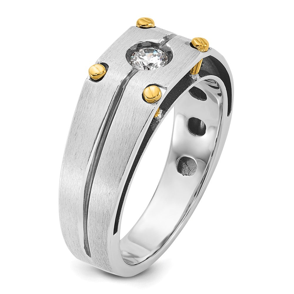 14k Two-tone IBGoodman Men's Polished and Satin Diamond Complete Ring