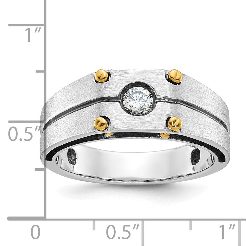 14k Two-tone IBGoodman Men's Polished and Satin Diamond Complete Ring