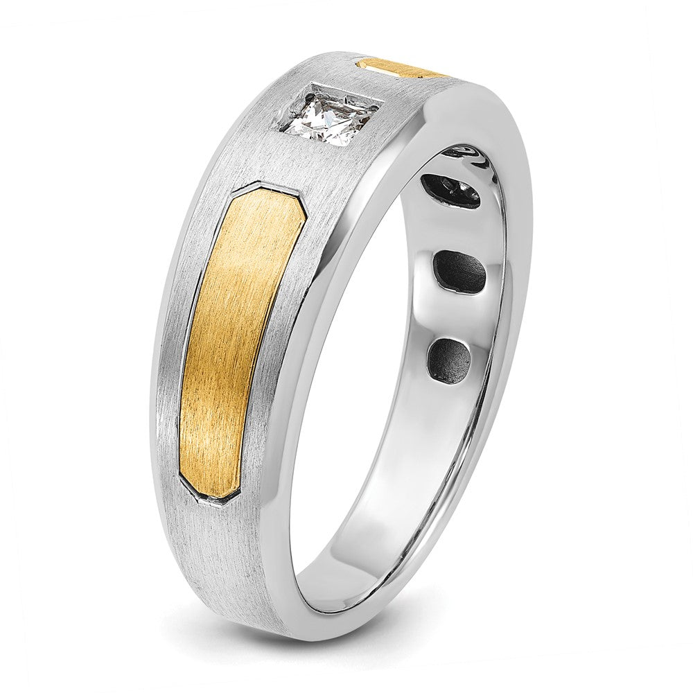 14k Two-tone IBGoodman Men's Polished and Satin Diamond Complete Ring