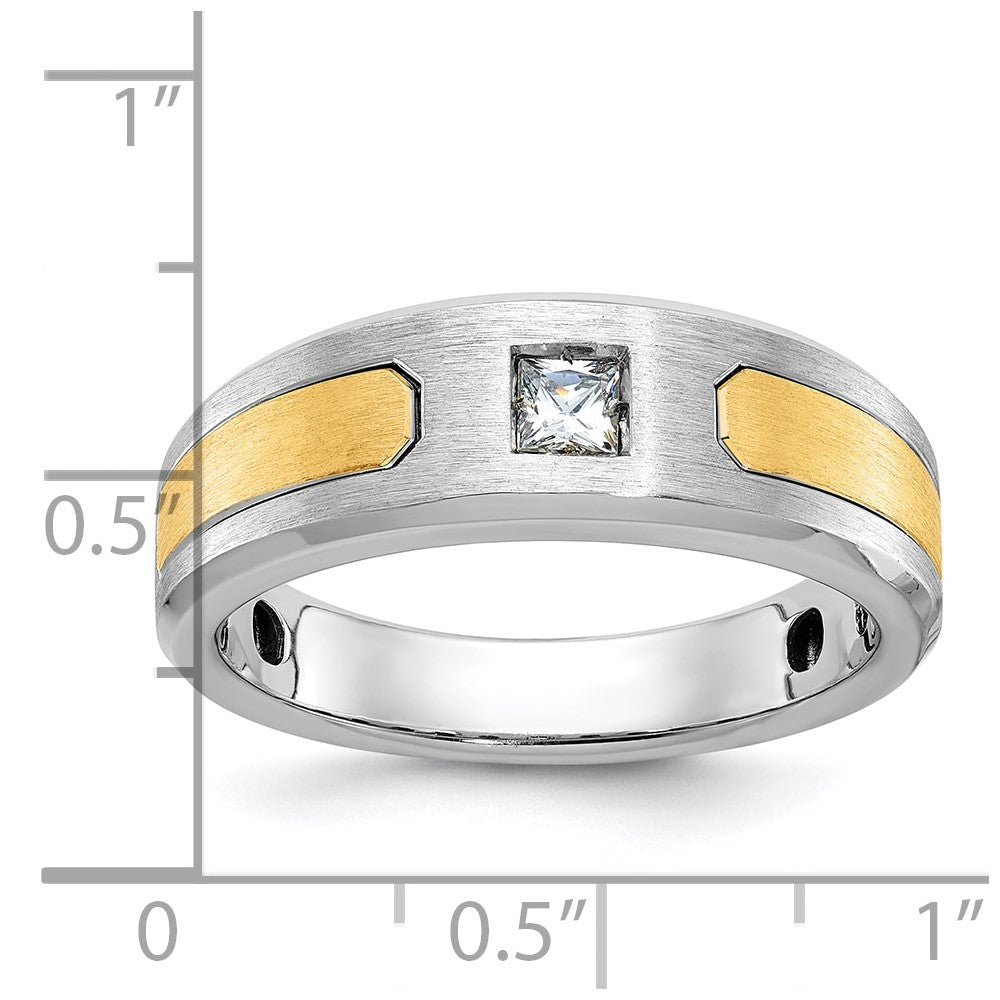 14k Two-tone IBGoodman Men's Polished and Satin Diamond Complete Ring