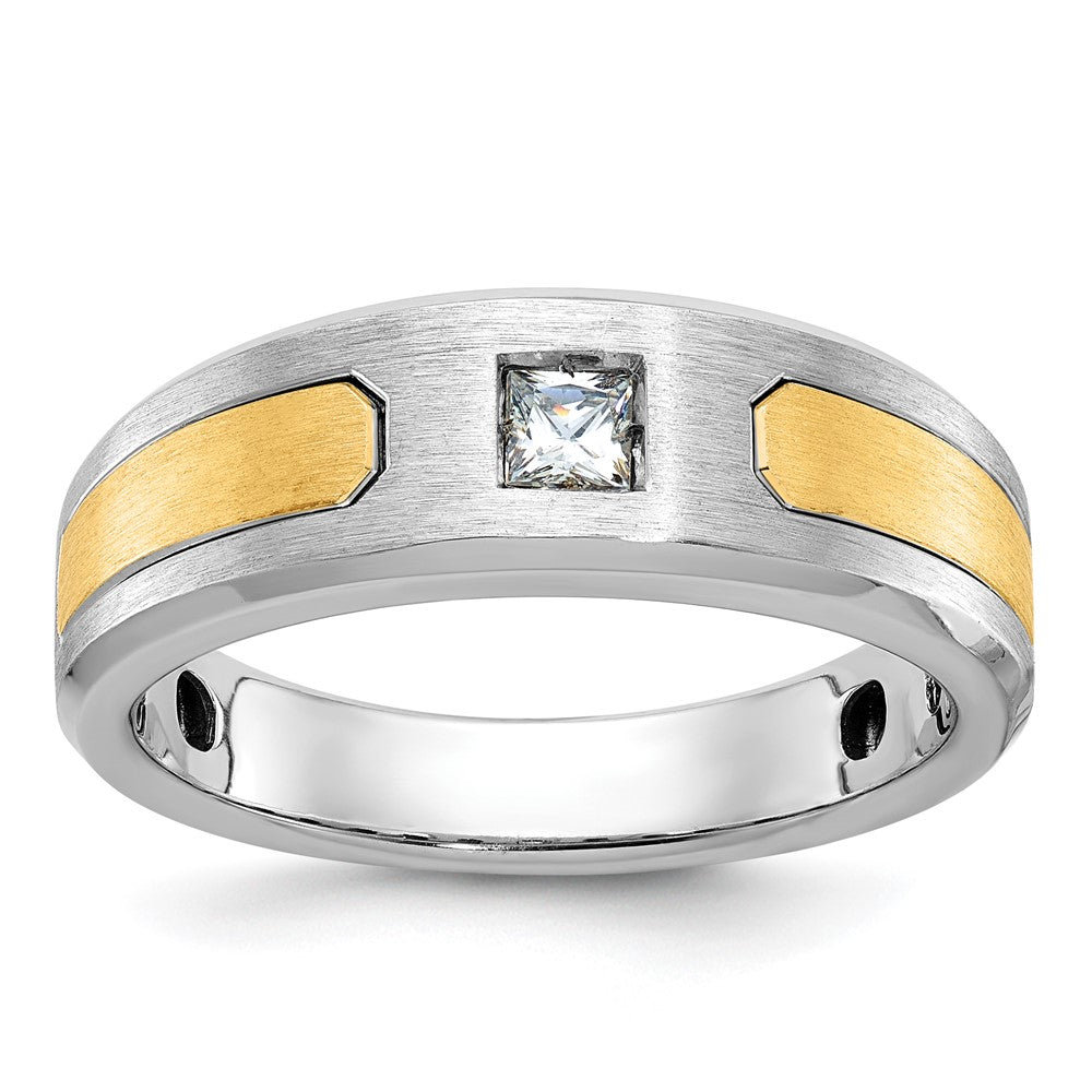 14k Two-tone IBGoodman Men's Polished and Satin Diamond Complete Ring
