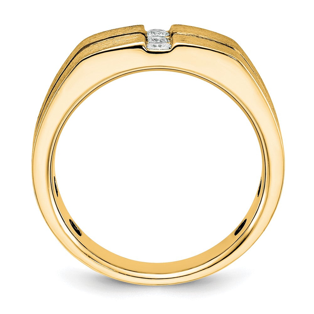 10k w/ Blk RH IBGoodman Men's Satin/Grooved 3-Stone A Dia Ring
