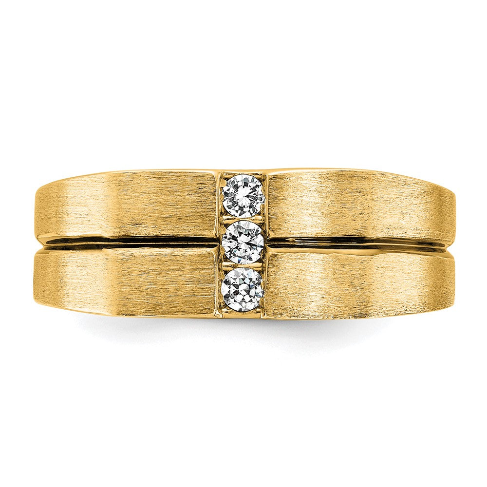 10k IBGoodman Men's Satin and Grooved 3-Stone Ring Mounting