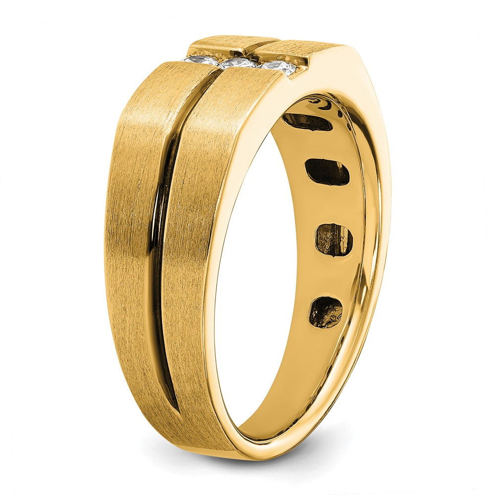 10k IBGoodman Men's Satin and Grooved 3-Stone Ring Mounting