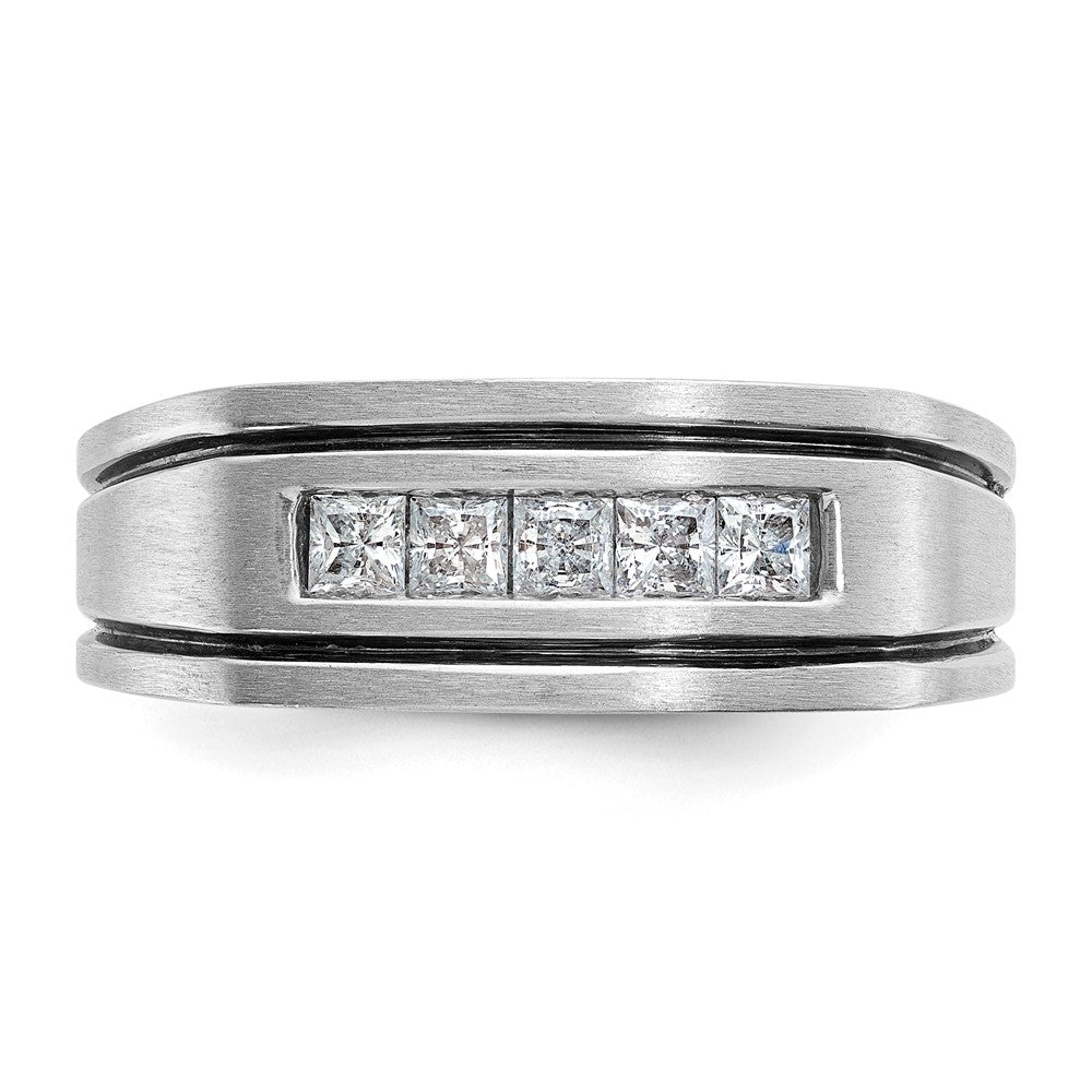 14kw w/ Black RH IBGoodman Men's Satin & Grooved 5-Stone Dia Ring