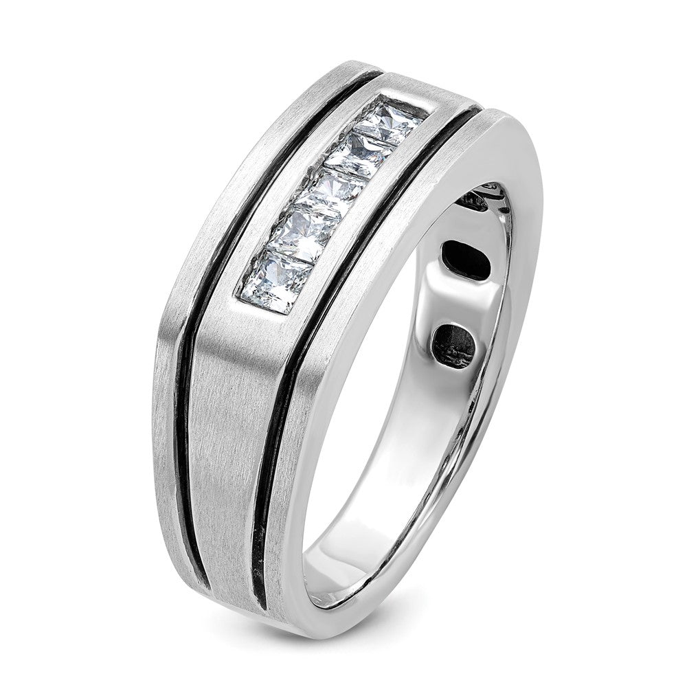 14kw w/ Black RH IBGoodman Men's Satin & Grooved 5-Stone Dia Ring