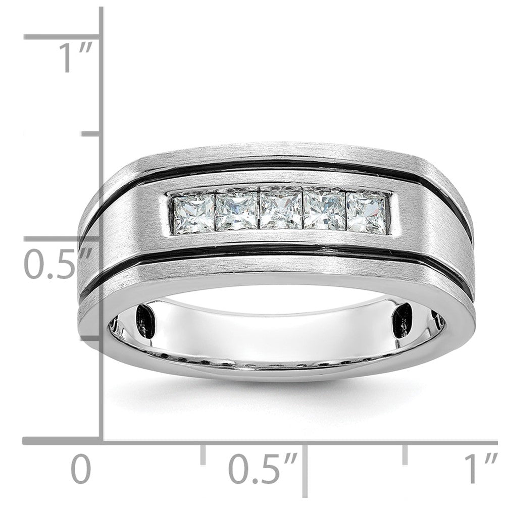 14kw w/ Black RH IBGoodman Men's Satin & Grooved 5-Stone Dia Ring
