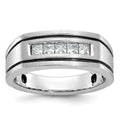 14kw w/ Black RH IBGoodman Men's Satin & Grooved 5-Stone Dia Ring