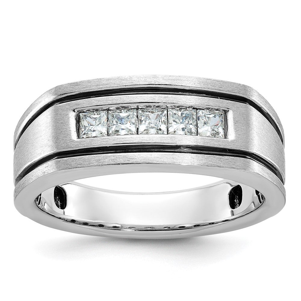 14kw w/ Black RH IBGoodman Men's Satin & Grooved 5-Stone Dia Ring