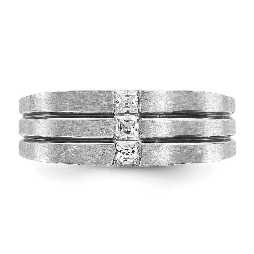 14k White Gold IBGoodman Men's w/Black Rhod Satin Diamond Complete Ring