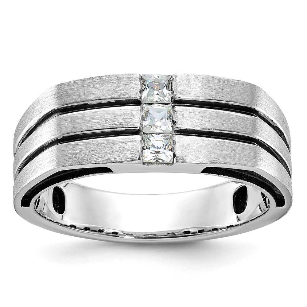 14k White Gold IBGoodman Men's w/Black Rhod Satin Diamond Complete Ring