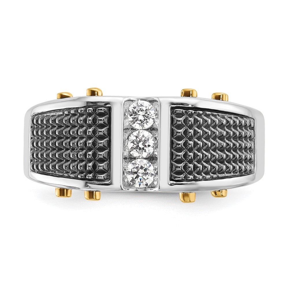 14ktt w/ Black RH IBGoodman Men's Textured 3-Stone Diamond Ring