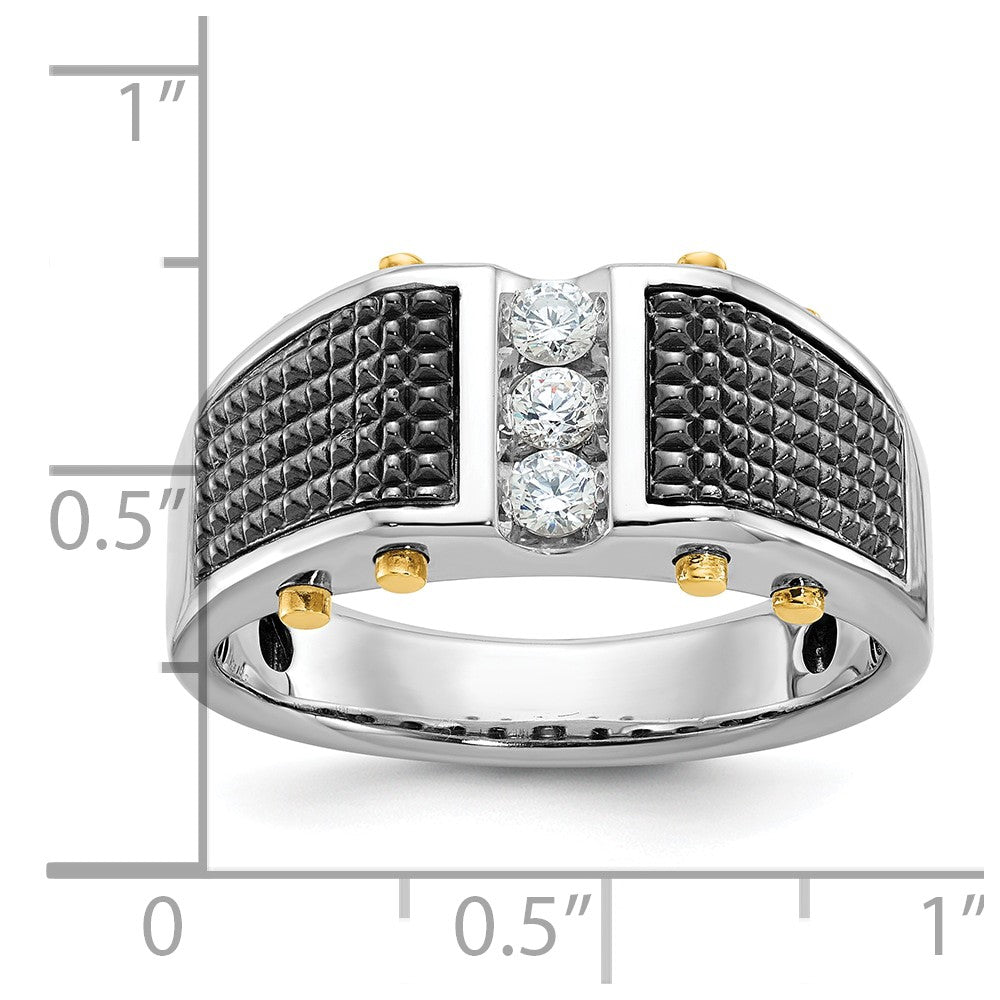 14k Two-tone IBGoodman Men's Polished & Textured 3-Stone Ring Mtg