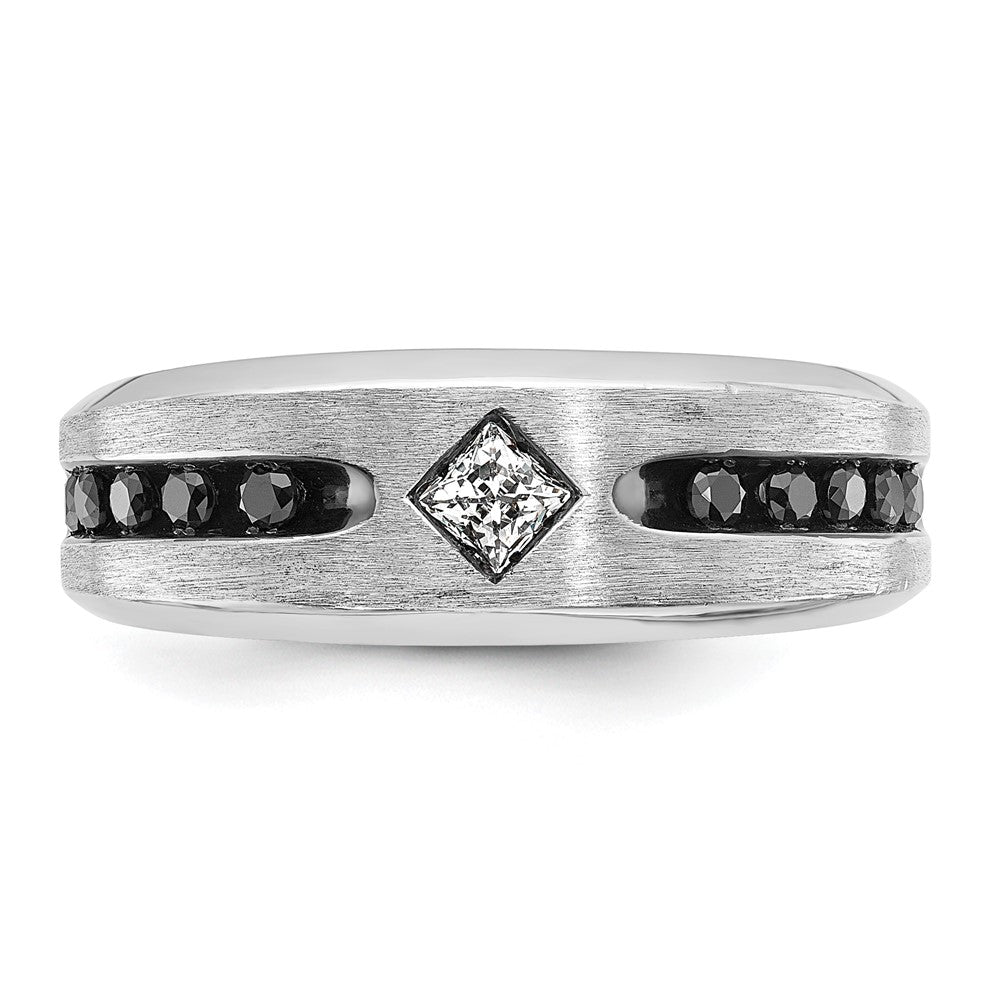14kw w/ Blk RH IBGoodman Men's Satin Black/White AA Diamond Ring