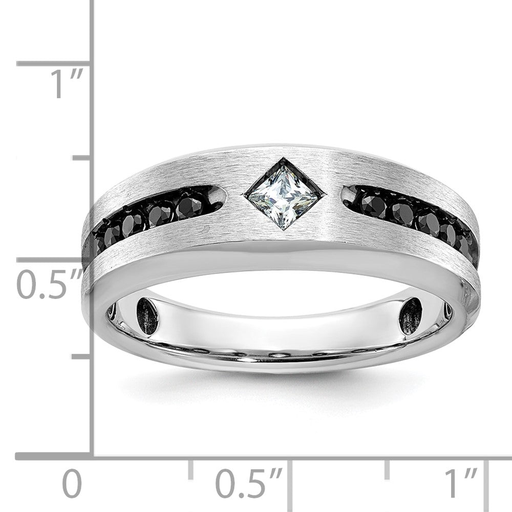 14kw w/ Blk RH IBGoodman Men's Satin Black/White AA Diamond Ring
