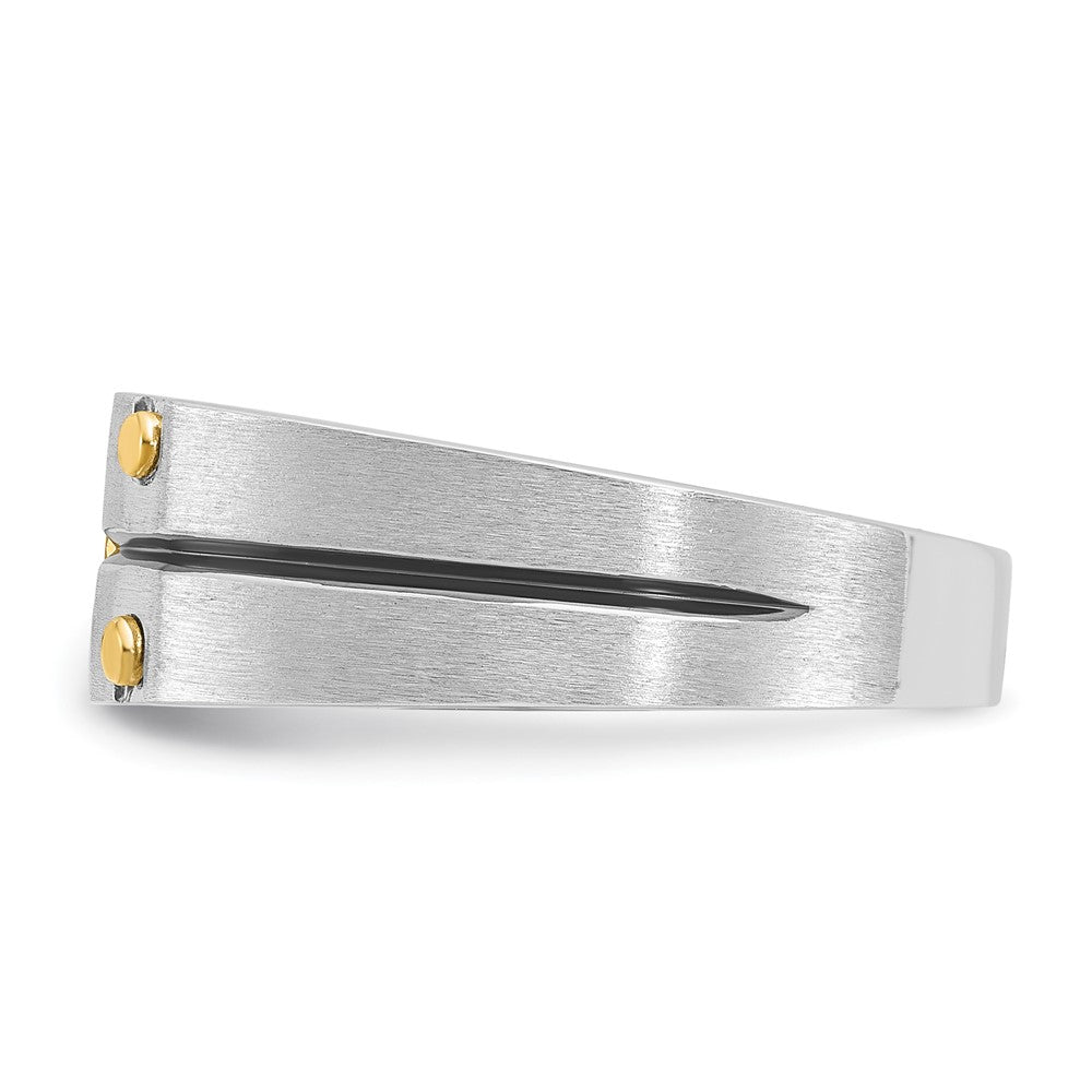 14k Two-tone IBGoodman Men's w/Black Rhod Satin Diamond Complete Ring