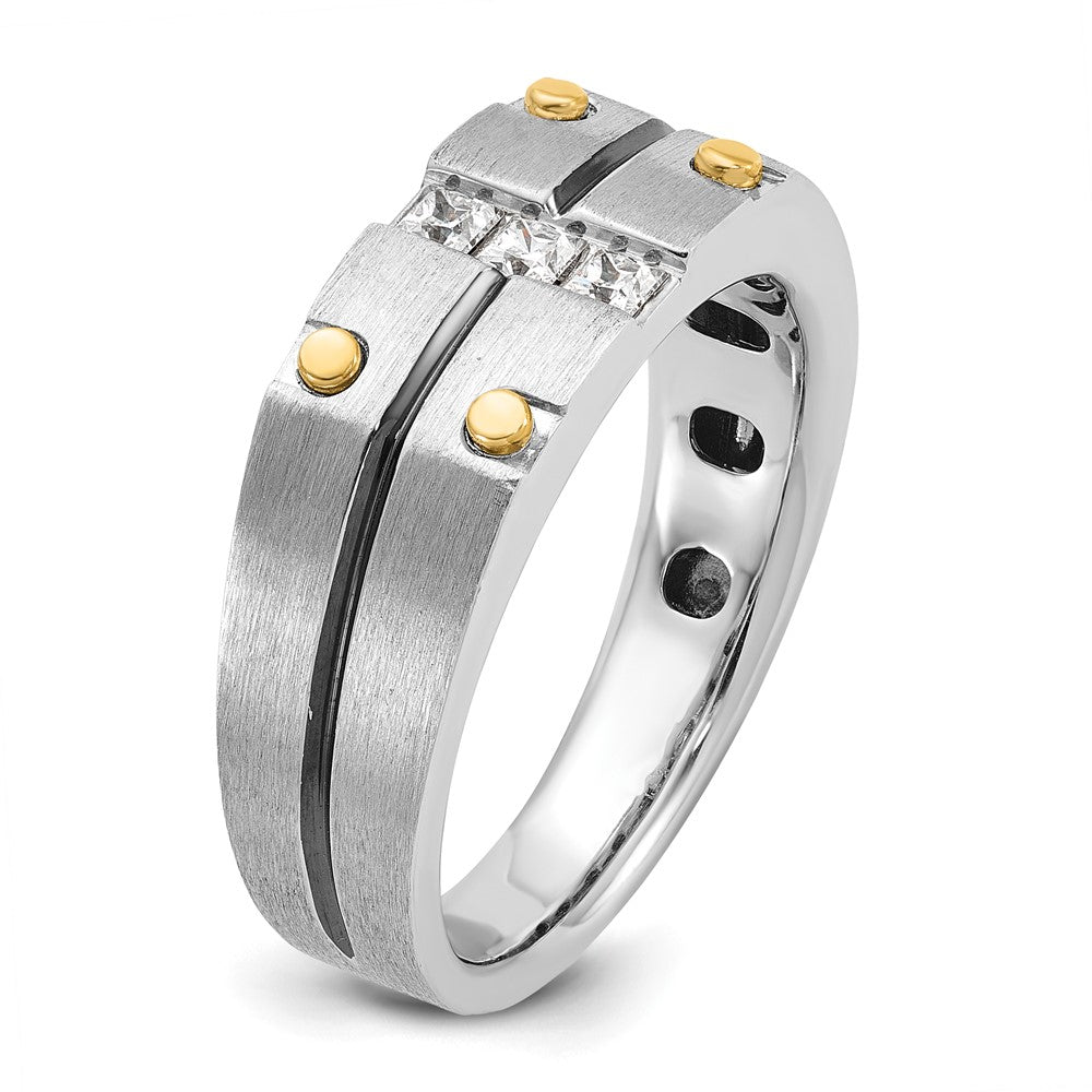 14k Two-tone IBGoodman Men's w/Black Rhod Satin Diamond Complete Ring